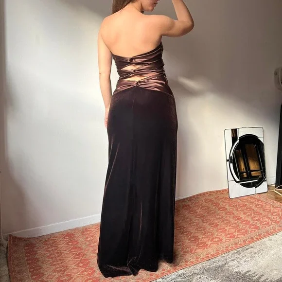 brown velvet prom dress Gorgeous Mermaid Sleeveless V-neck Court Train Lace Velvet Prom Evening Dresses
